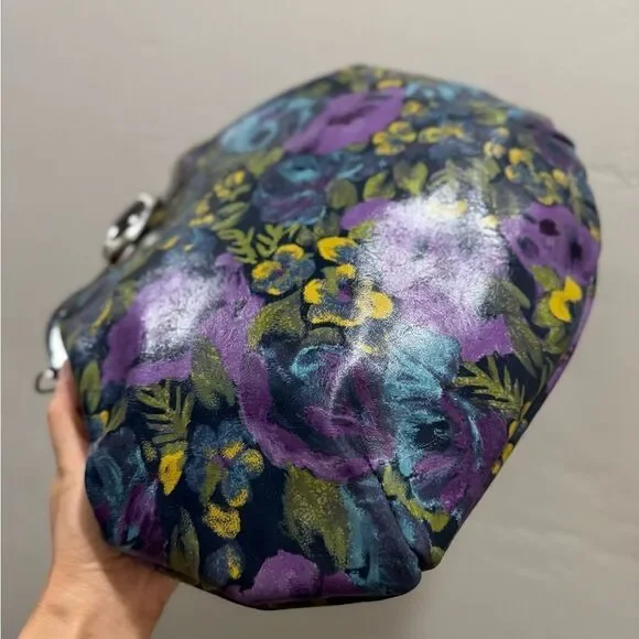 Original Design! Cowhide Leather Floral Print Handmade Metal Frame Slouchy Bag - Picture 15 of 16